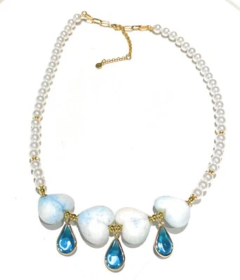 Collana diWa Jewels Choker Perle centrale Cuori Charms Gocce Azzurre Argento - Immagine 1 di 2