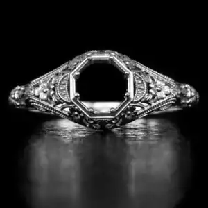 FILIGRAN ART DECO VINTAGE STIL HALBMONTAGE 14K VERLOBUNGSRING EINSTELLUNG SOLITÄR - Bild 1 von 6