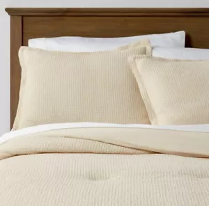 Cotton Waffle Weave Comforter And Sham Set Natural Color (Full/Queen 94”x90”) - Picture 1 of 4
