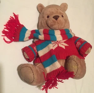 Disney Store WINTER WINNIE The POOH BEAR 12" Plush 2008 Nice w/ Scarf & Sweater - Picture 1 of 5