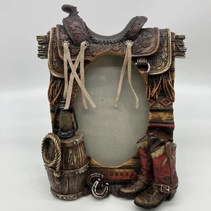 Country Western Resin Bilderrahmen 4 x 6 rustikal Cowboystiefel Sattelfass oval - Bild 1 von 6