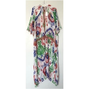 Zara Sheer Printed Long Coverup Kaftan Dress in White Multi-color Size M-L - Picture 1 of 11