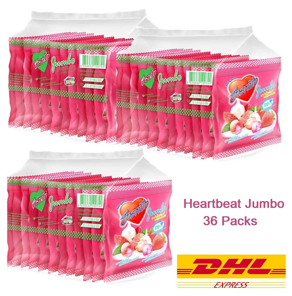 36 Bolsas Heartbeat Jumbo Caramelo Sabor Fresa y Lichi 8 Comprimidos/Bolsa Foto 1 de 4