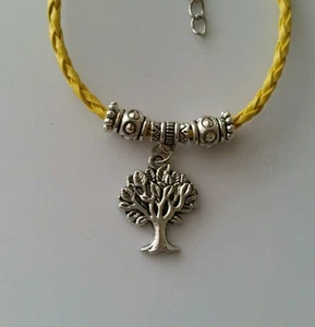 Retro Moda Cuero Unisex Pulsera Árbol Amarillo Dije Plata Colgante Joyería EE. UU. - Imagen 1 de 8