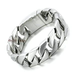 Thick Heavy Mens Curb Cuban Link Bracelet 316L Stainless Steel Chain 20mm Polish - Picture 1 of 8