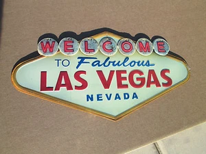 Welcome to Las Vegas Embossed Metal Sign 19x10 Garage Mancave Street Hotrod slot - Picture 1 of 2