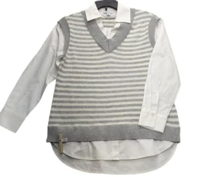 Charter Club Sz M Women’s Gray Dual Vest Long Sleeve Shirt Dress Top M722 - Picture 1 of 6