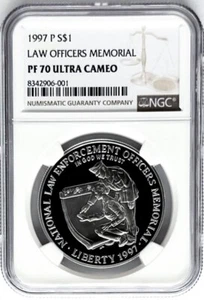 1997 P Law Officers Memorial Commemorative Proof Silver Dollar NGC PF70 - Picture 1 of 2