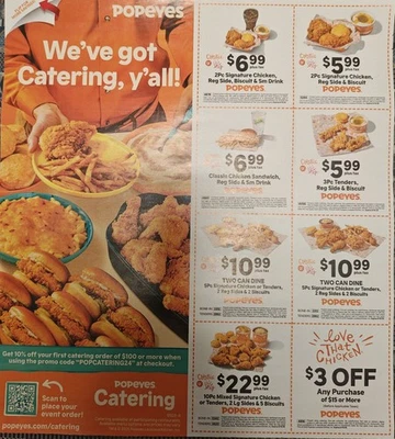 3 Hojas Cupones Popeye's Exp. 22 de diciembre de 2025 Foto 1 de 2