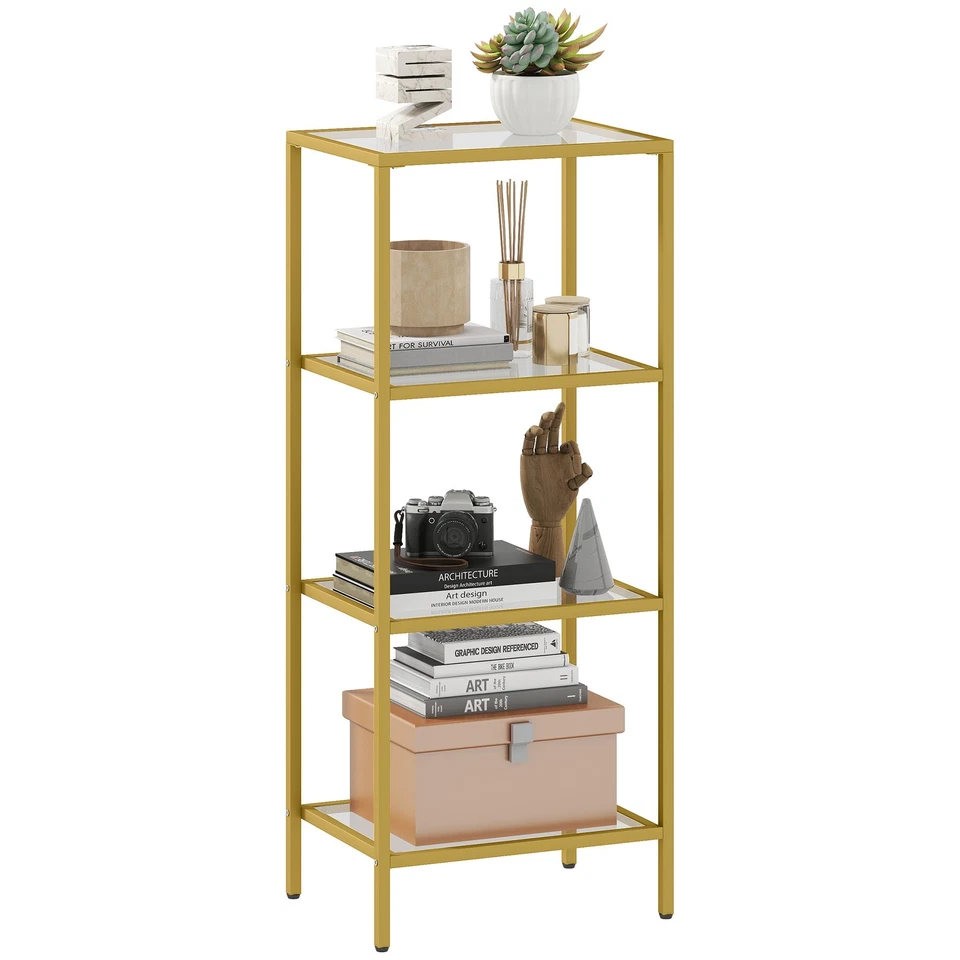 HOMCOM Scaffalatura in Metallo e Vetro a 4 Livelli Minimal 40x30x96.5 cm Oro - Immagine 1 di 1