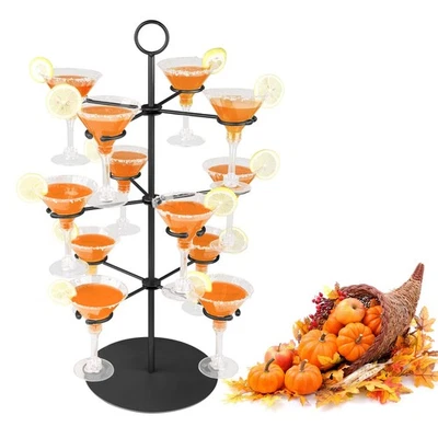 QPIX DIGITAL Cocktail Tree Stand for Parties Brunch 3 Tiers 12 Holders Drink tower Wine Glass