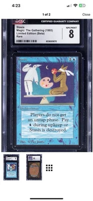 MTG Stasis Beta 1993 – CGC 8 NM, Fay Jones Art, Rare Vintage Magic the Gathering - Image 1 of 2