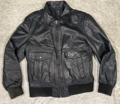 Merona Dark Brown Leather Jacket Coat Mens Medium Moto/Bomber  - Image 1 of 4