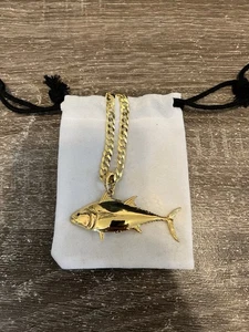 Sterling Silber Gelbgold vergoldet Halskette Thunfisch P.LUX Anhänger Kubanisch - Bild 1 von 10