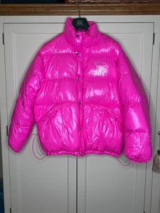 Neon Pink Joy Rich Padded Feather Down Puffer Jacket - size L - Picture 1 of 18