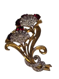 Antique Rare Unique Rhinestone Cast Fan-Shaped Flower Brooch (A8893) - Picture 1 of 8