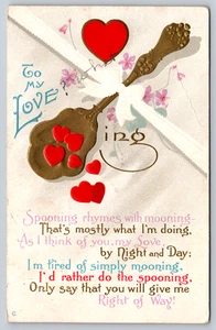 Postcard To My Love Spooning Rhymes with Mooning Valentine Hearts Spoon Embossed - Picture 1 of 3