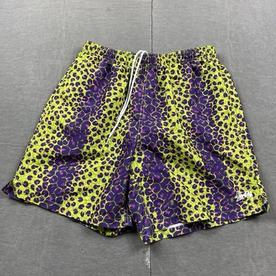 Stussy Shorts Mens Large Leopard Print Water Short Lined Lime Purple 7” - Image 1 of 4