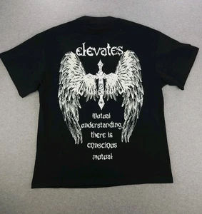 Elevates Black T-Shirt Size Medium Large Graphic Print Glow Angel Wings - Picture 1 of 13