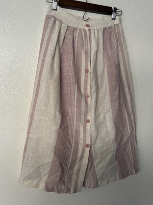 Falda midi Rafaella para mujer talla 8 de lino inspirada vintage rosa y beige línea A Foto 1 de 4