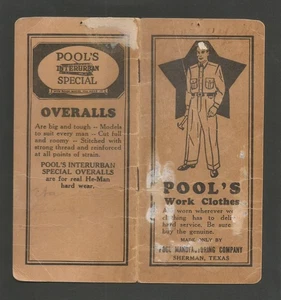 Vintage "Pool's Work Clothes" Brochure Cover 1938/1939 Calender - Sherman, Texas - Bild 1 von 2