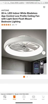 20" Modern Fan Lights Flush Mount LED Ceiling Light kit With Remote APP Control - Image 1 of 4