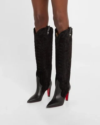 NEW! $2,495 Christian Louboutin Santia Leather Suede Knee-High Western Boots 41 - Image 1 of 4