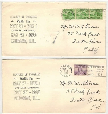 1933 CHICAGO WORLDS FAIR OPENING DAY 728/729-32 SET OF 2 5/27 AS IN PLANTY - Image 1 of 2