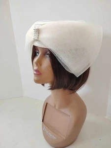 Joe Flamingo Women's Beige Straw Pillbox Hat Mesh Bow with Rhinestone Decal New - Picture 1 of 17