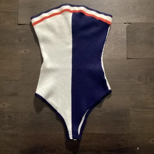 Rosa Eule TRÄGERLOSER ROT WEISS & BLAU BODY TOP Gr. M - Bild 1 von 6