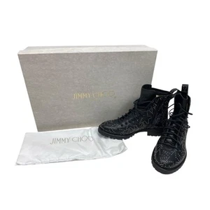 Stivali Jimmy Choo Cruz Flat Star in pelle nera con borchie taglia 37,5 (7,5 US) con certificato di autenticità - Foto 1 di 12
