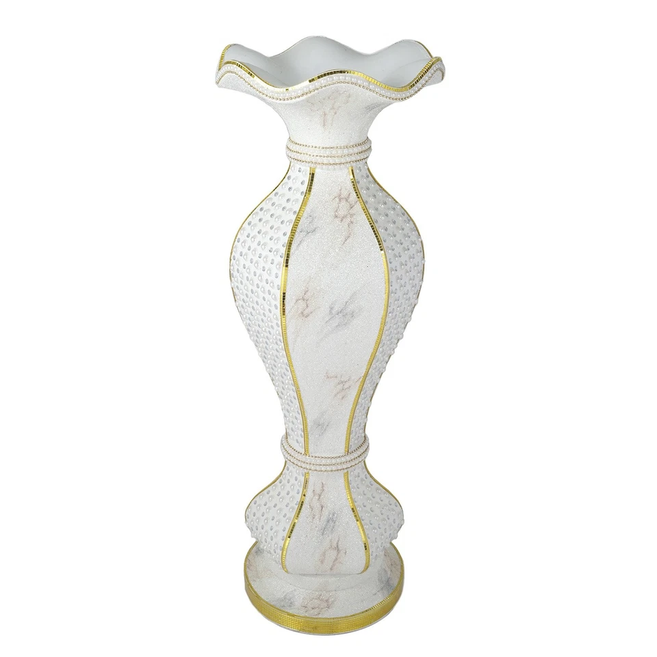 40" White Gold Ceramic Marble Design Vase Pearls Mirror Mosaic  Party Supplies - Image 1 of 4