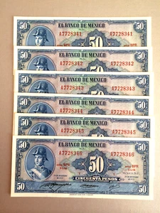 50 PESO MEXICO BANKNOTE 1972 ALLENDE SET (6) CONSECUTIVE - Picture 1 of 2