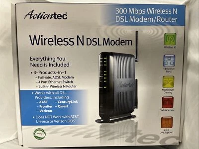 DSL Modem Router Wireless N Actiontec GT784WN-01 300 Mbps 4 Port switch - Image 1 of 4
