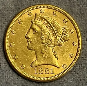 1881 HALBER ADLER $ 5 GOLDMÜNZE (SS993) KRONENKOPF Sorte 2 CH BU - Bild 1 von 4