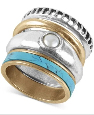 $35 Lucky Brand dos tonos 4 piezas anillos apilables talla 7 F215 Foto 1 de 4