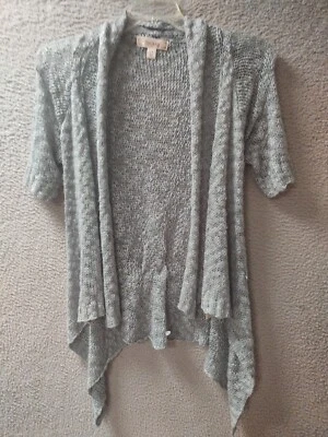 Decree Open Front Sweater Womens Large Blue Shirt Sleeve Waterfall Cardigan 0874 Foto 1 de 4