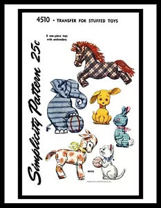 Patrón de costura de tela Simplicity 4510 6 animales de peluche conejo gato perro caballo cordero - Imagen 1 de 4