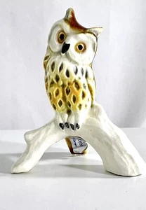 Vintage Goebel Brown Horned Owl on Branch Figurine West Germany MCM Porcelain - Picture 1 of 9