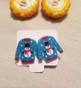Orecchini natalizi carini maglione brutto orecchini nuovi senza etichette orecchini pupazzo di neve - Foto 1 di 4