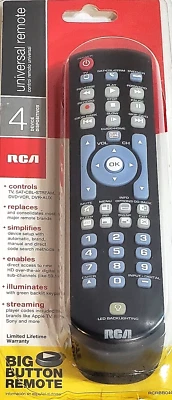 NEW Open Box - RCA 4-Device Universal Black Big Button Remote Control RCRBB04GR - Image 1 of 2