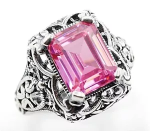 4CT Treated Pink Sapphire 925 Genuine Sterling Silver Art Deco Ring Jewelry Sz 6 - Picture 1 of 3