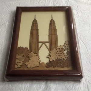 Petronas Twin Towers from KLCC Park By Arch Collections Wood Veneer Framed Art - Picture 1 of 16