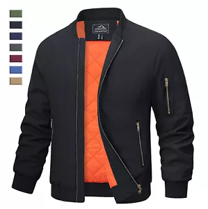 Men's Bomber Jackets Padded Lined Pilot Outwear Lightweight Winter Causal Coats - Picture 1 of 54