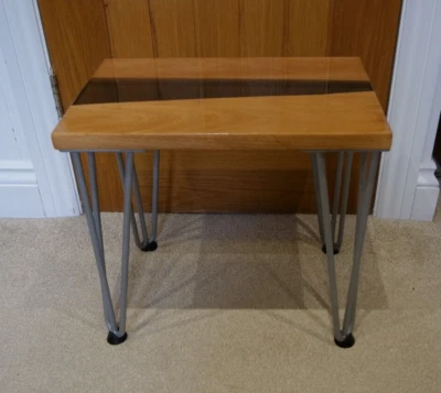 Live Edge Epoxy Beach Coffee Table With 3 Pin Hair Pin Legs/Rubber Feet/16" L - Image 1 of 4