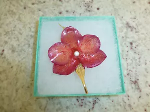 Phalaenopsis Real Phal Orchid Preserved Flower 14K Gold Plated Hair Clip - Picture 1 of 11