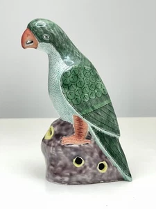 Chinese Export Green Glazed Parrot Figurines 8.5 Inches Tall Famille Verte - Picture 1 of 12