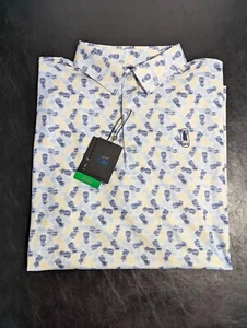 NWT MEN'S GREG NORMAN PINEAPPLE POLO, SIZE: M, COLOR: WHITE/NAVY/YELLOW (J553) - Picture 1 of 2