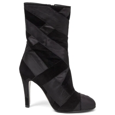 64880 Auténtico Chanel Negro Gamuza Satinado 2017 Cosmopolite Patchwork Botas Zapatos 38.5 Foto 1 de 4