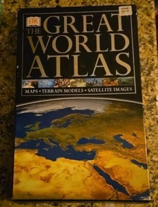 The Great World Atlas DK maps terrain models satellite images 2002 book 18"x12" - Foto 1 di 7